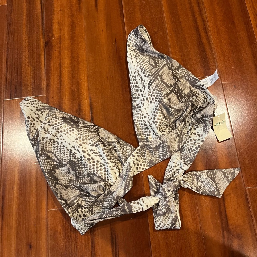 Aerie Snakeskin Bikini Top Swim Triangle Neutral Animal Print New NWT Size XL